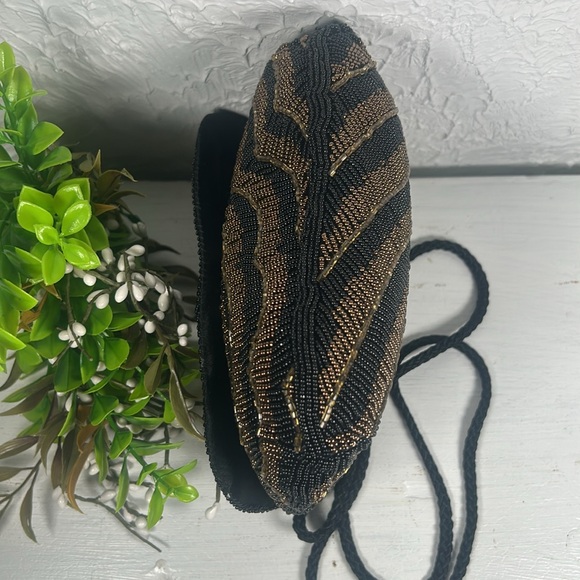 Chadwick Elegant Black Gold Beaded Crossbody Shoulder Evening Bag Rope Strap - Picture 4 of 14